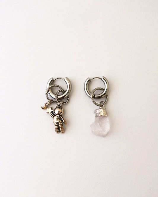 boucles d'oreilles créoles astro rock argent et transparent