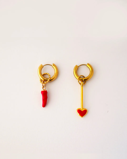 boucles d'oreilles créoles chili love doré et rouge