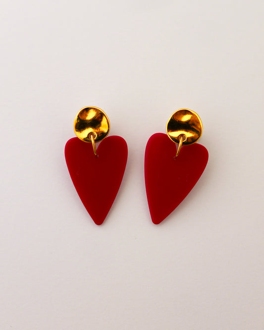 boucles d'oreilles coeur rouge doré