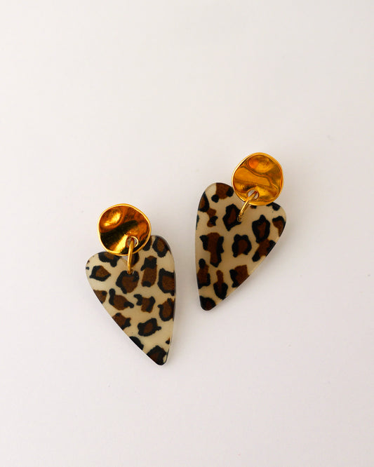 boucles d'oreilles coeur léopard marron