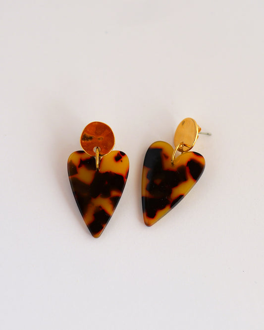boucles d'oreilles coeur majuscule écaille tortue marron