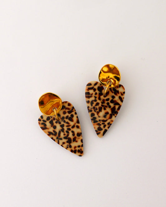 boucles d'oreilles coeur terrazzo marron et crème
