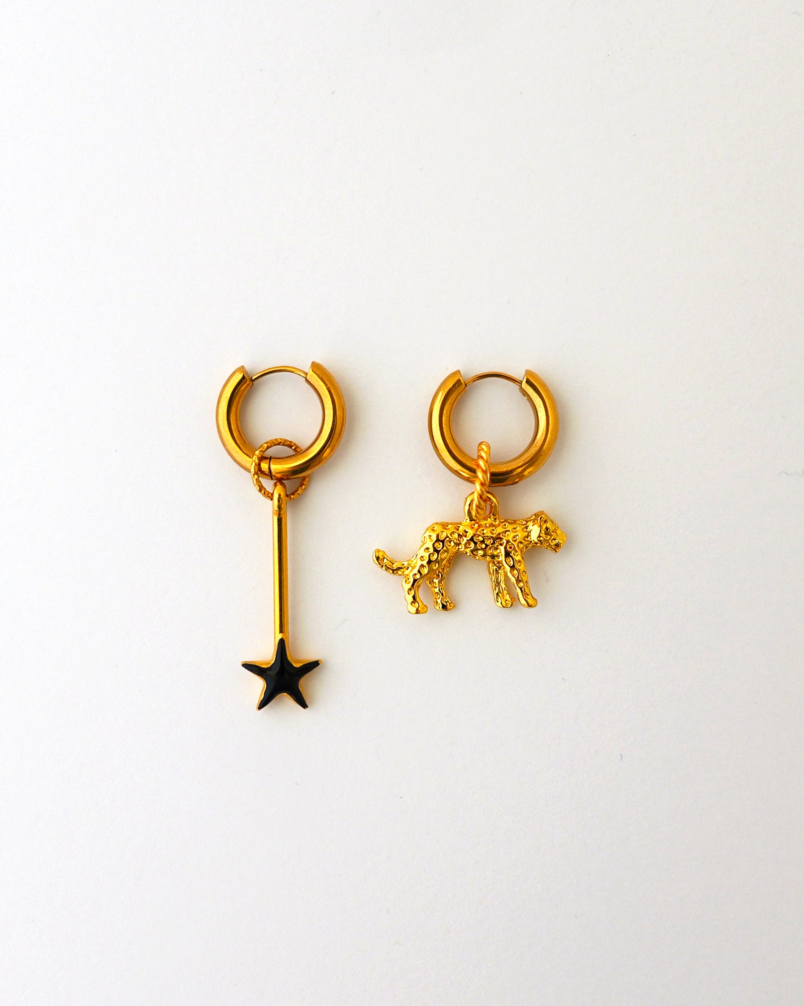boucles d'oreilles créoles fauve céleste doré & noir
