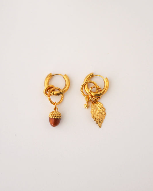 boucles d'oreilles créoles trésors des bois doré et marron