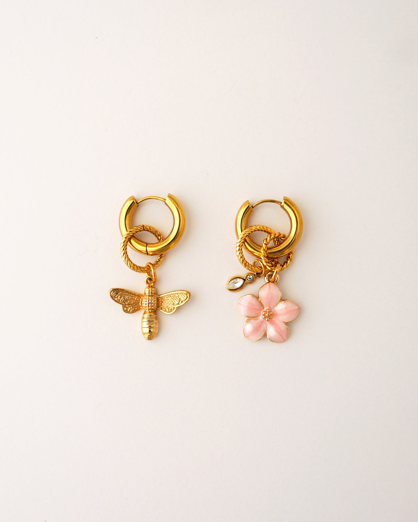 boucles d'oreilles créoles honey bloom doré et rose