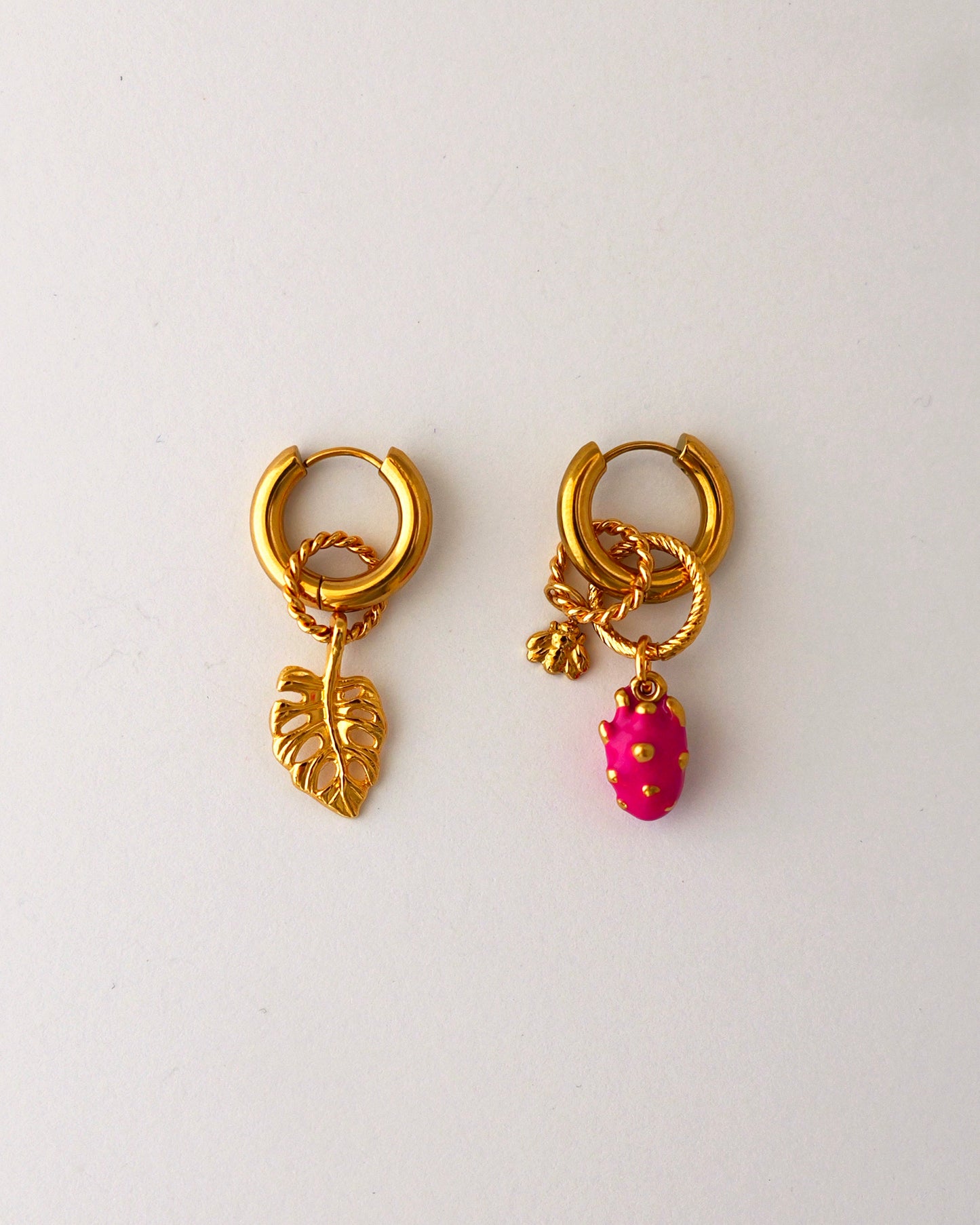 boucles d'oreilles jungle dragon doré et rose