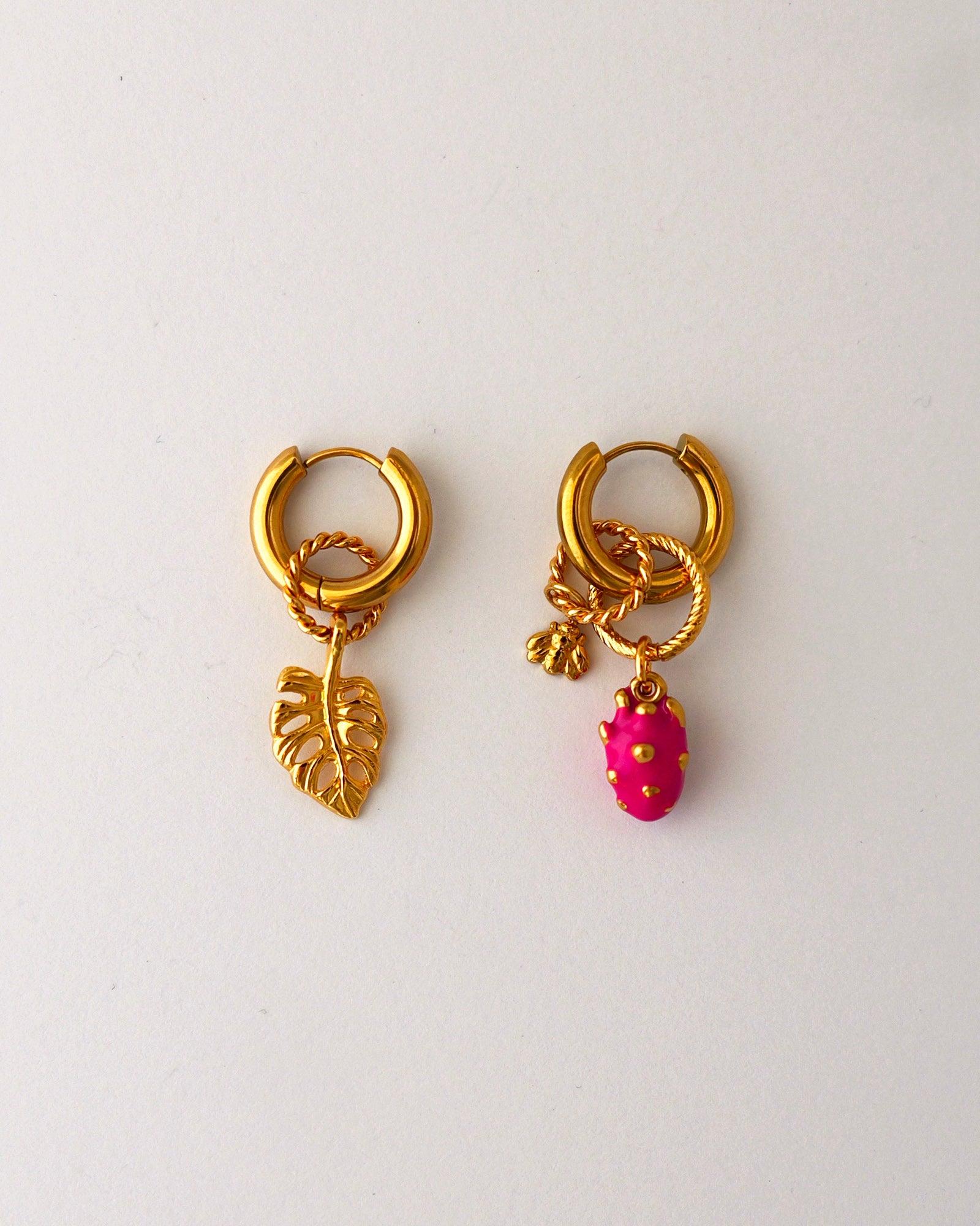 boucles d'oreilles jungle dragon doré et rose