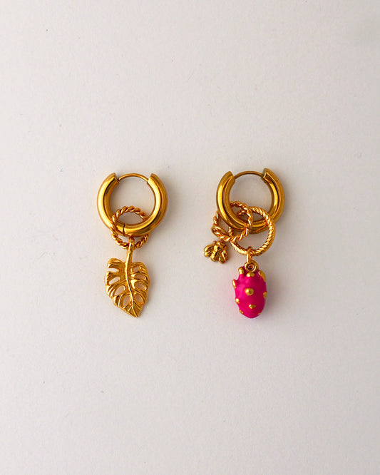 boucles d'oreilles jungle dragon doré et rose