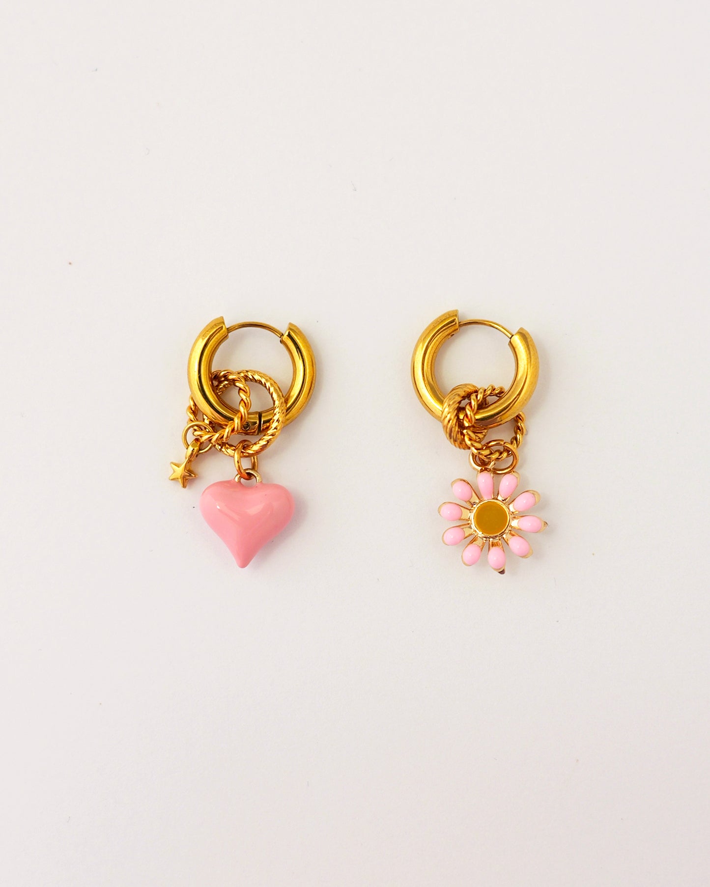boucles d'oreilles créoles love in bloom doré et rose