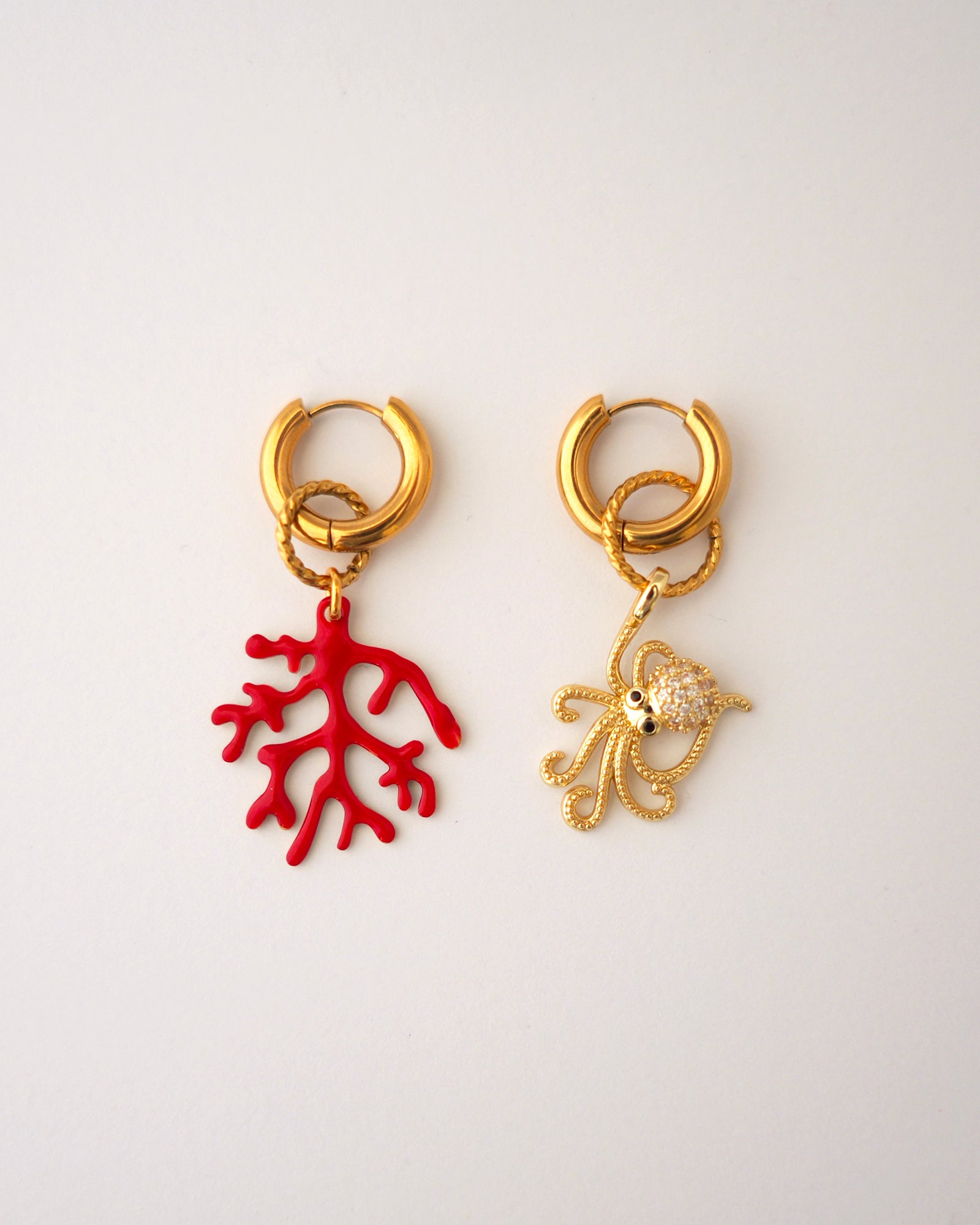 boucles d'oreilles octopus reef doré et rouge