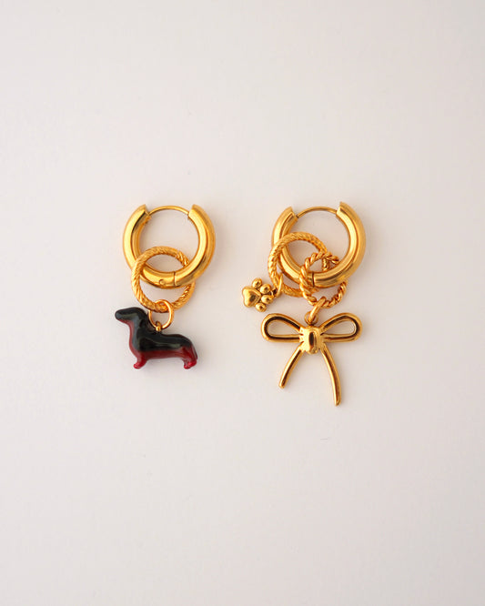 boucles d'oreilles puppy knot doré et noir
