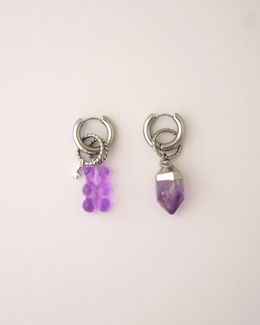 boucles d'oreilles créoles Purple Hug argent et violet