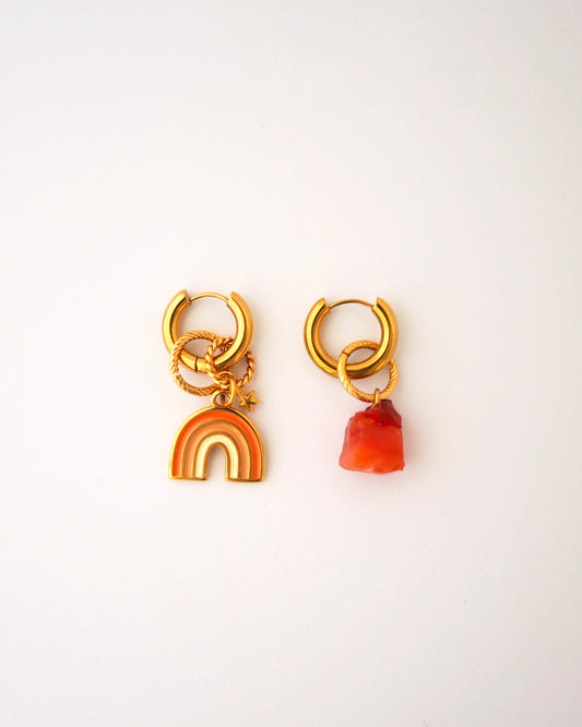 boucles d'oreilles créoles rainbow crash doré et orange
