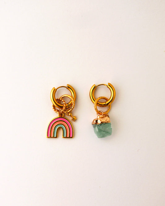 boucles d'oreilles créoles rainbow crash doré et pastel