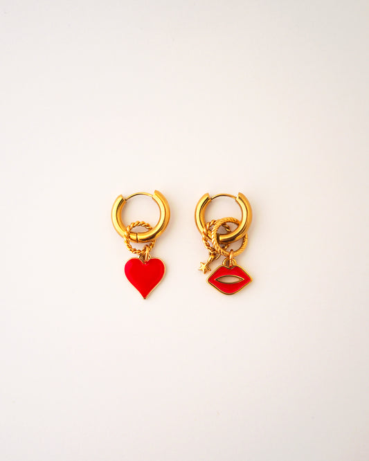 boucles d'oreilles red kiss doré rouge