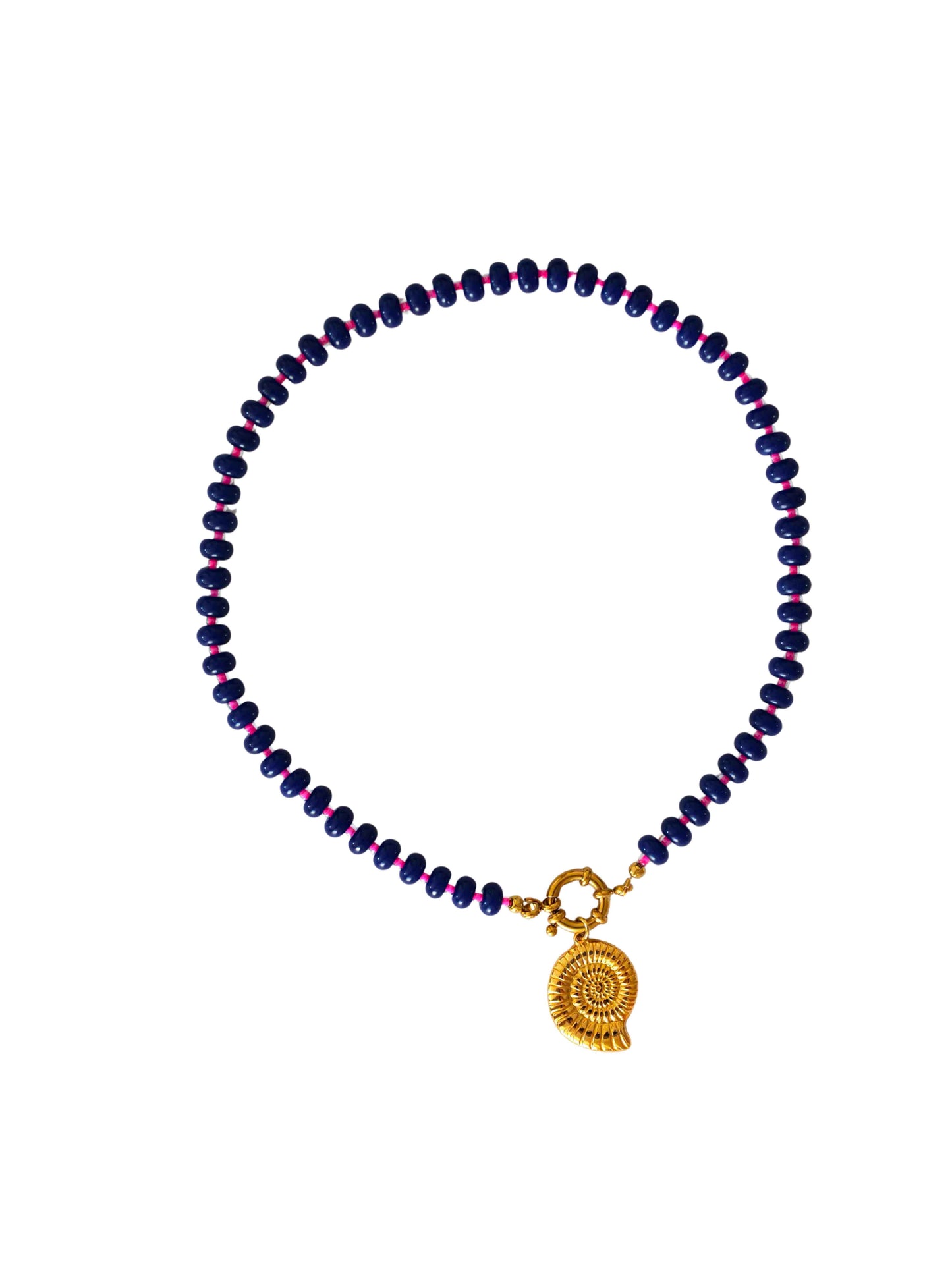 Collier perles &  pendentif coquillage - bleu nuit
