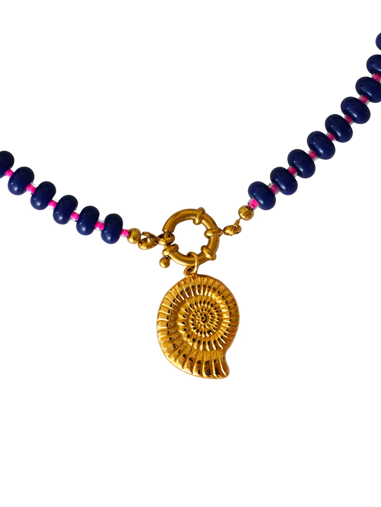 Collier perles &  pendentif coquillage - bleu nuit