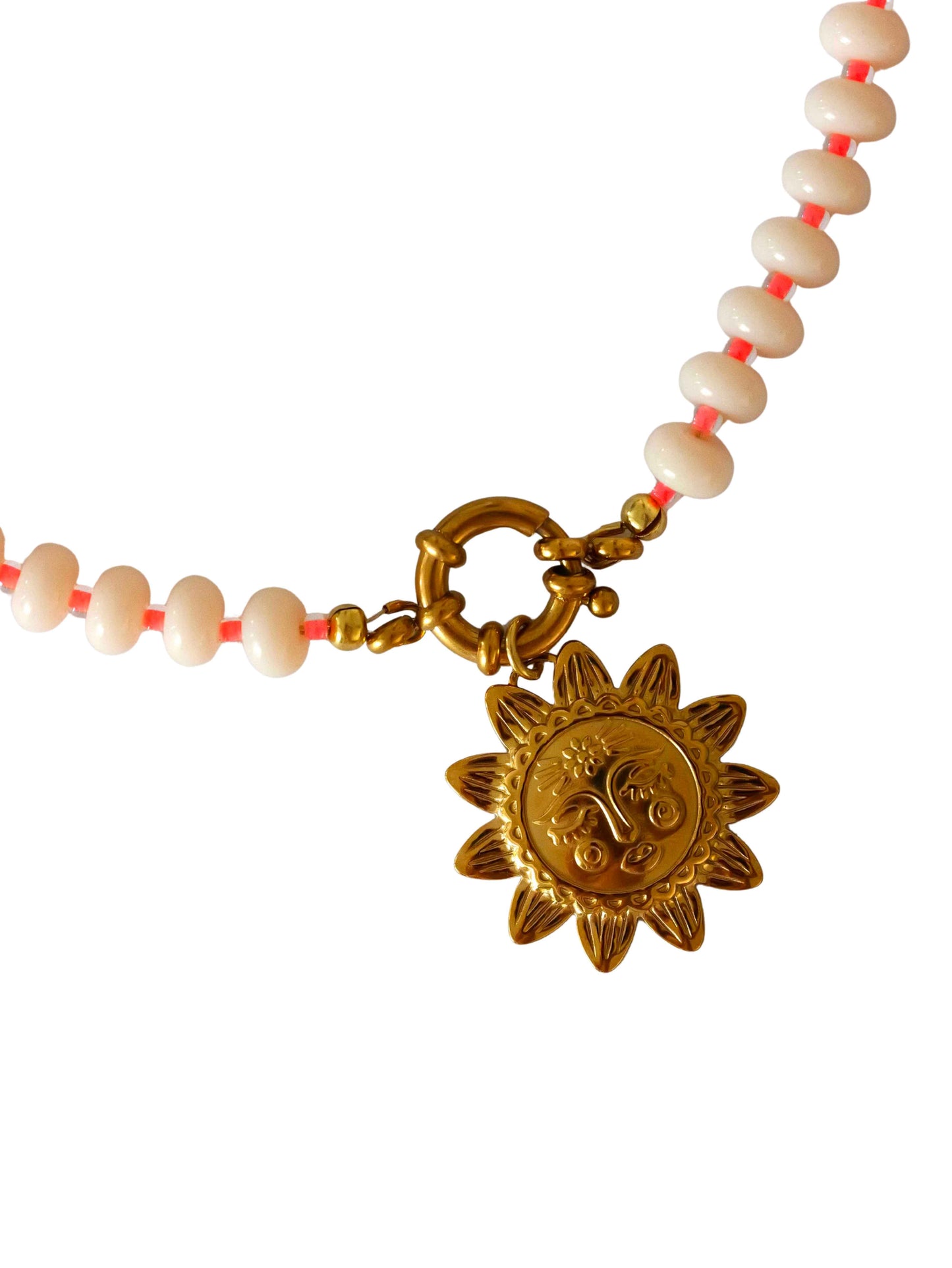 Collier perles &  pendentif soleil - nude
