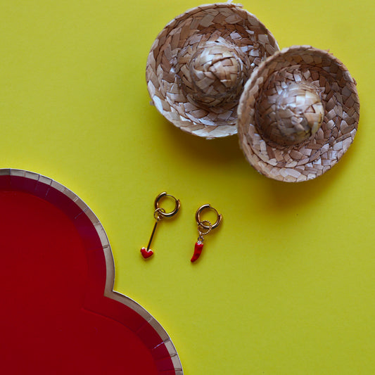 Boucles d'oreilles créoles coeur et piment rouge