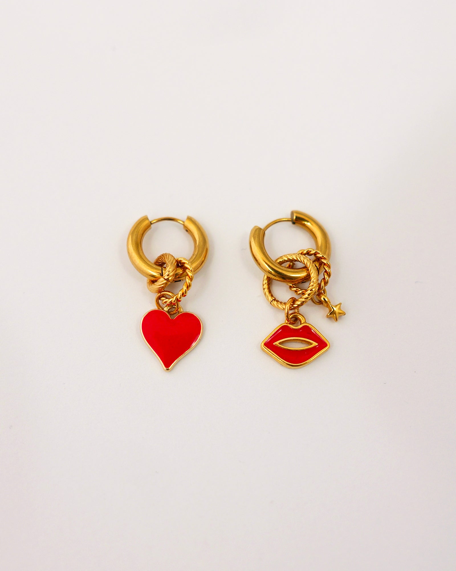 boucles d'oreilles créoles red kiss doré et rouge