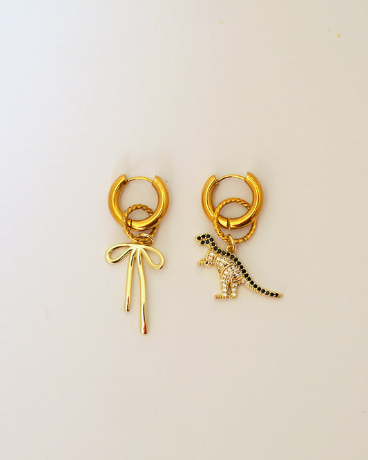 Boucles d'oreilles créoles Tiny Rex -  doré & noir