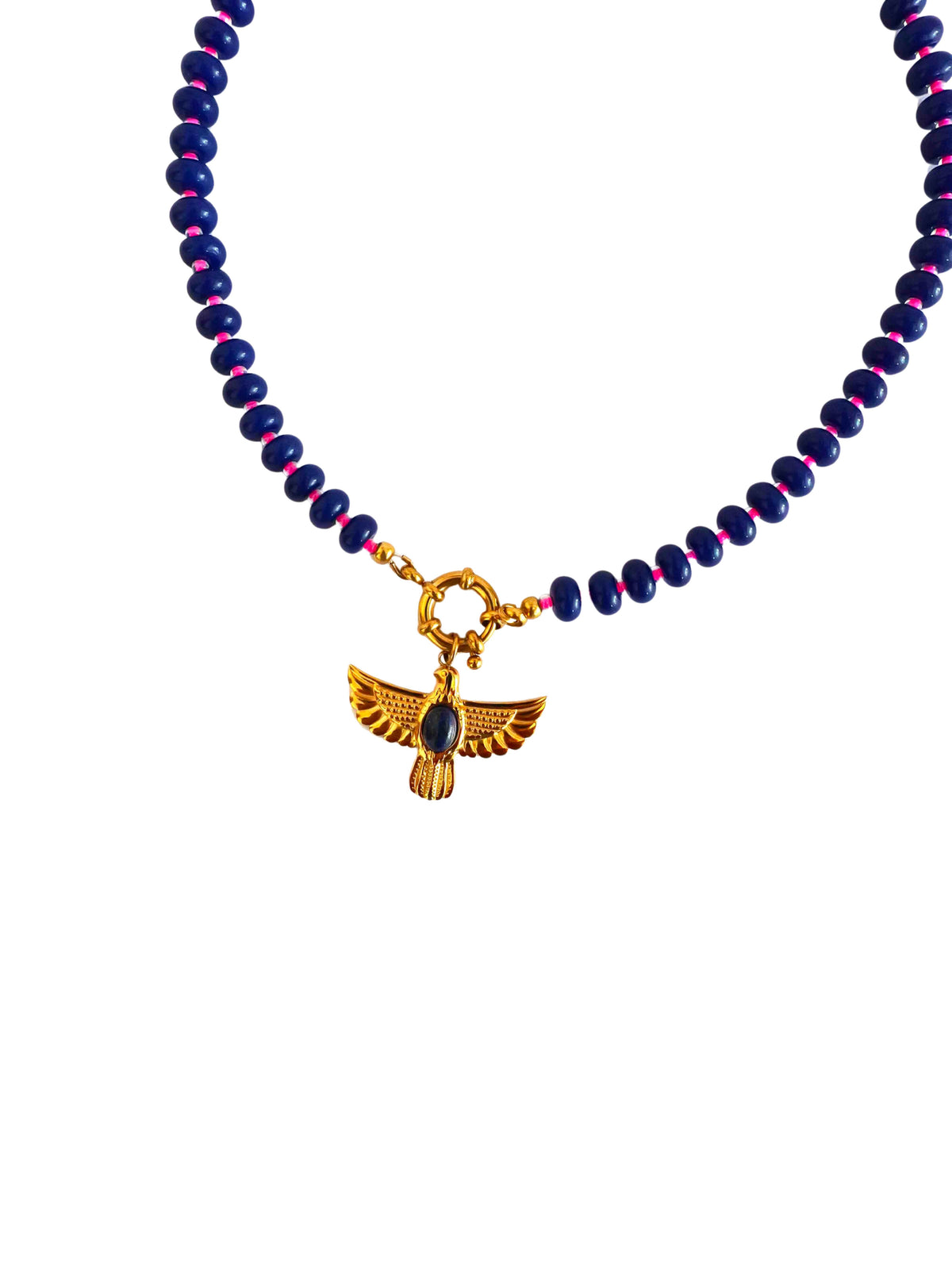 Collier perles &  pendentif aigle - bleu