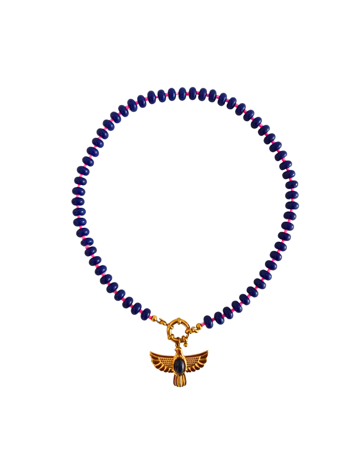 Collier perles &  pendentif aigle - bleu
