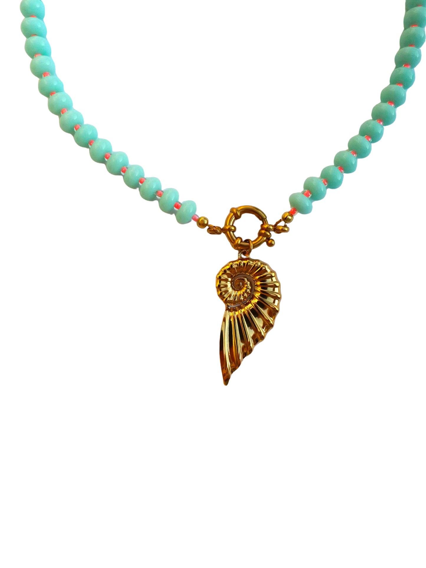 Collier perles &  pendentif coquillage - bleu Aqua