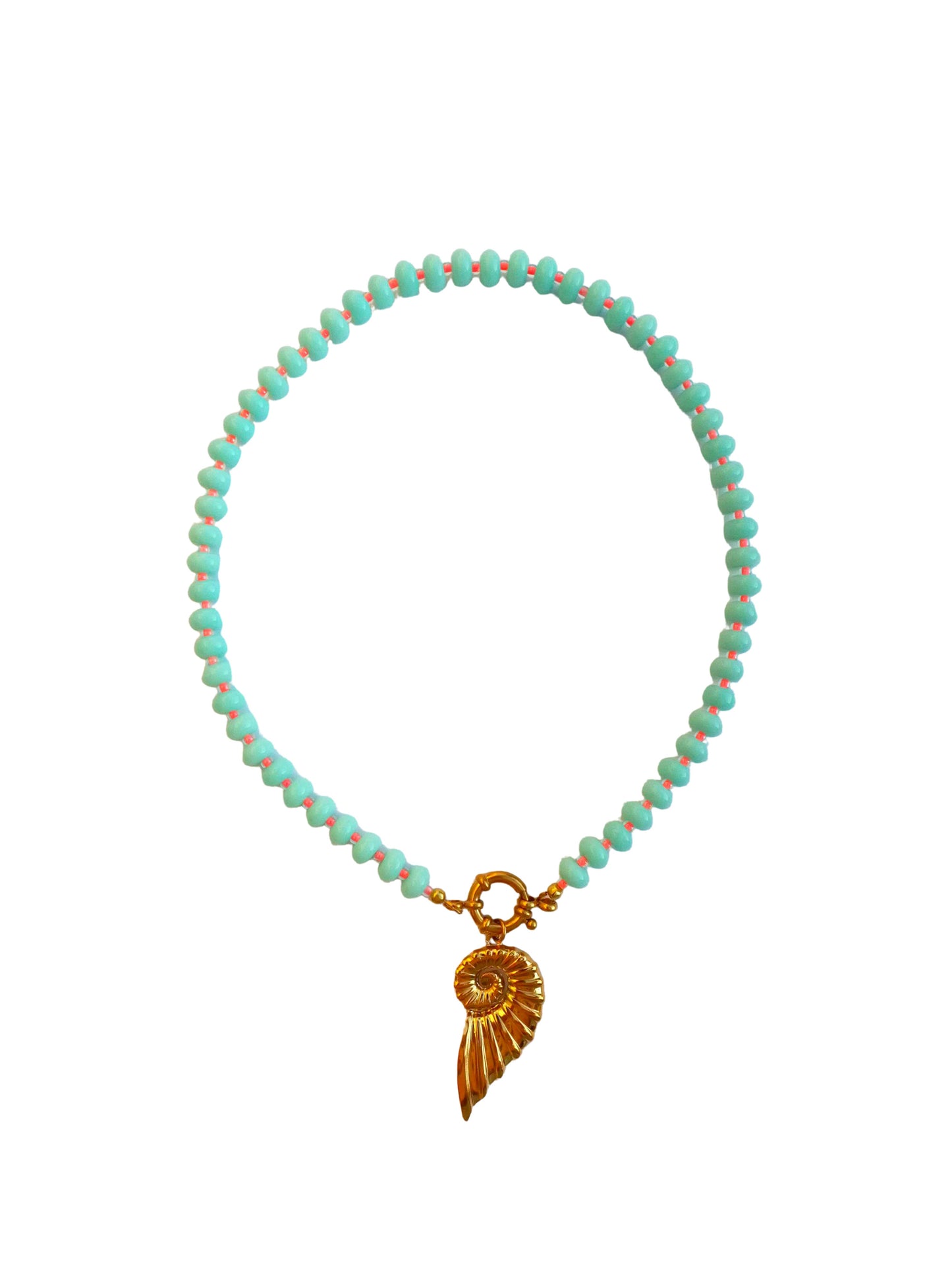Collier perles &  pendentif coquillage - bleu Aqua