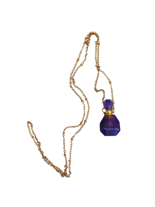 Collier sautoir flacon parfum - améthyste