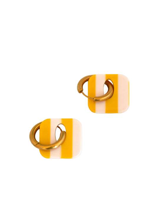 Boucles d'oreilles créoles carrés  - rayures jaune