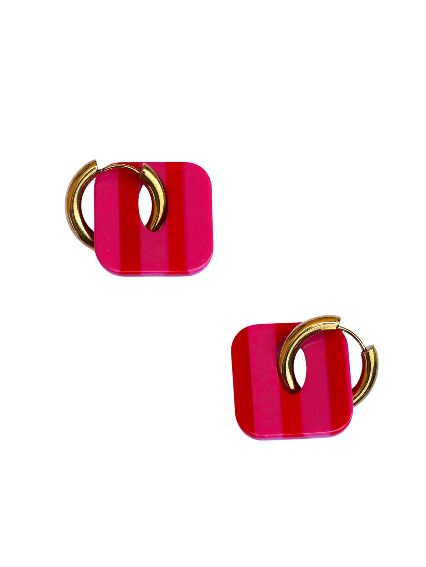 Boucles d'oreilles créoles carrés - rouge & rose