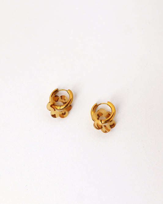 Boucles d'oreilles créoles fleurs - léopard beige