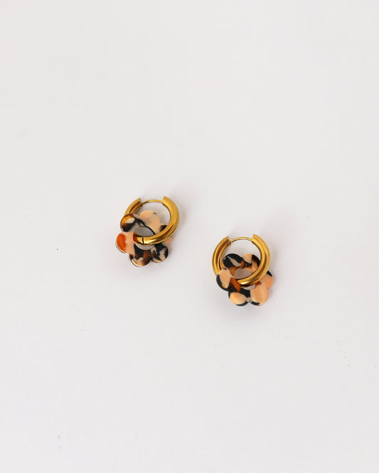 Boucles d'oreilles créoles fleurs - abricot marron
