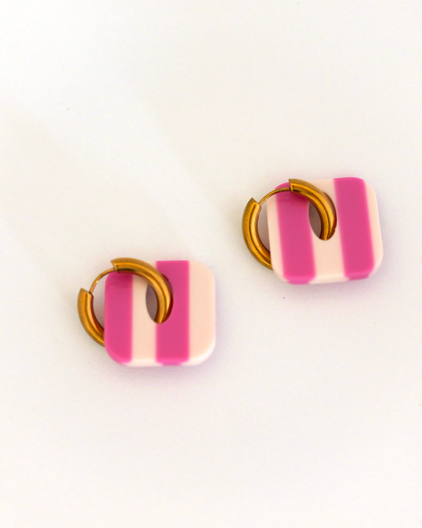 Boucles d'oreilles créoles carrés  - rayures rose